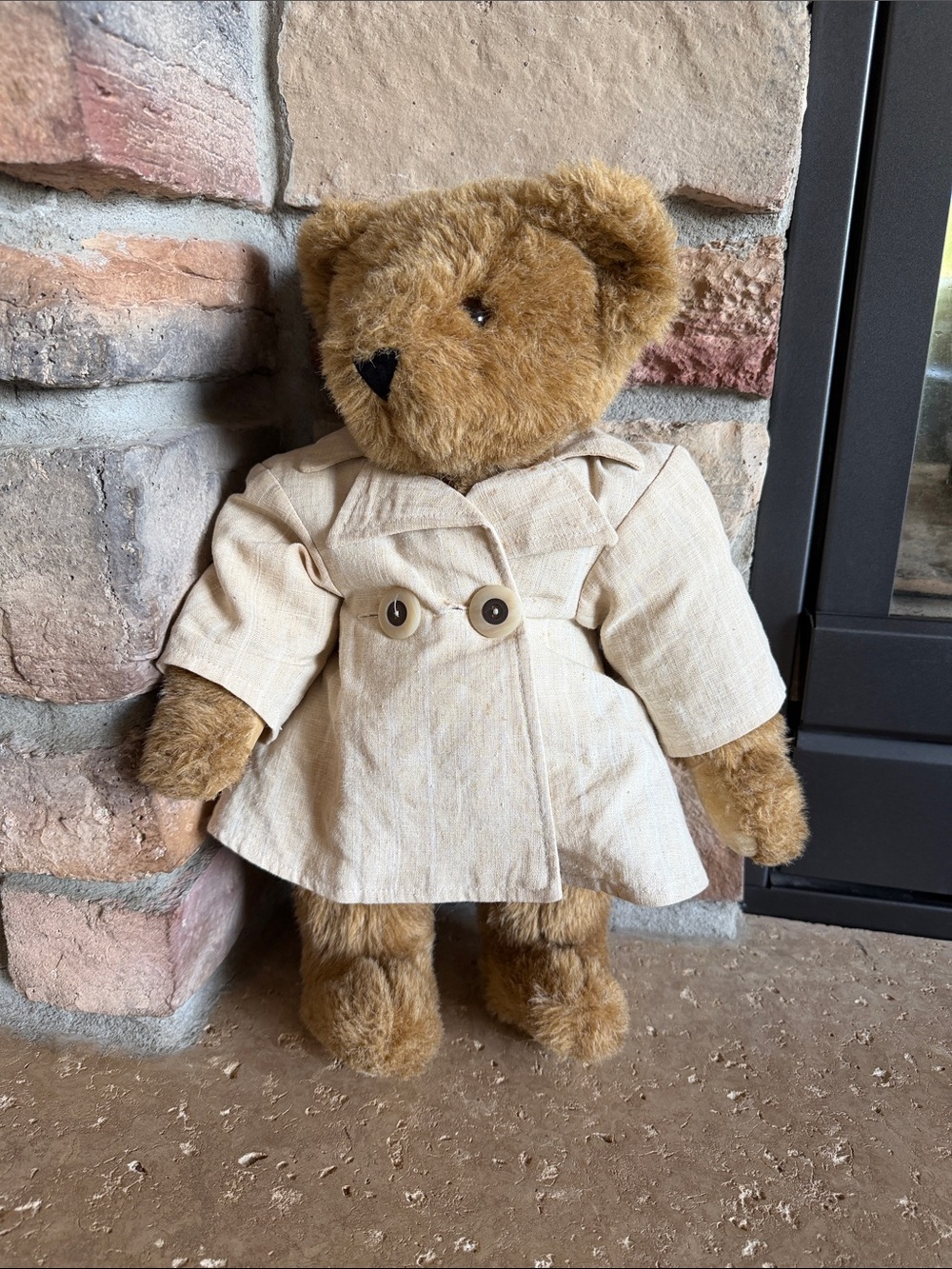 Vintage The Vermont Plush Brown Teddy Bear in Cream Trench Coat